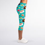 Cute Japanese Sushi Pattern Print Women's Capri Leggings
