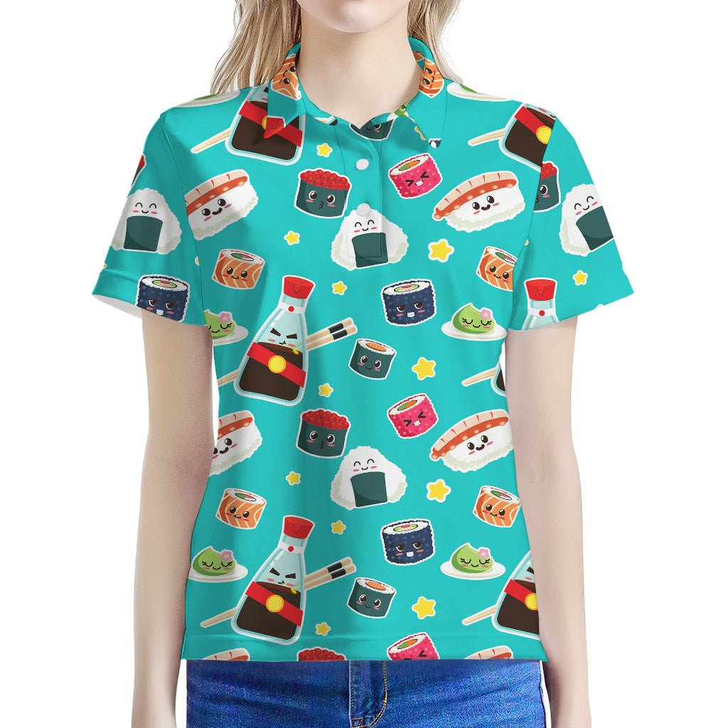 Cute Japanese Sushi Pattern Print Women's Polo Shirt