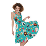 Cute Japanese Sushi Pattern Print Women's Sleeveless Dress