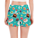 Cute Japanese Sushi Pattern Print Women's Split Running Shorts