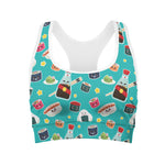 Cute Japanese Sushi Pattern Print Women's Sports Bra