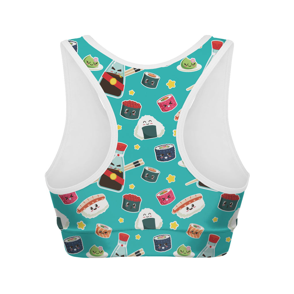 Cute Japanese Sushi Pattern Print Women's Sports Bra