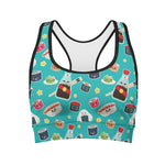 Cute Japanese Sushi Pattern Print Women's Sports Bra