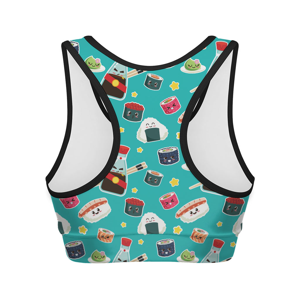 Cute Japanese Sushi Pattern Print Women's Sports Bra