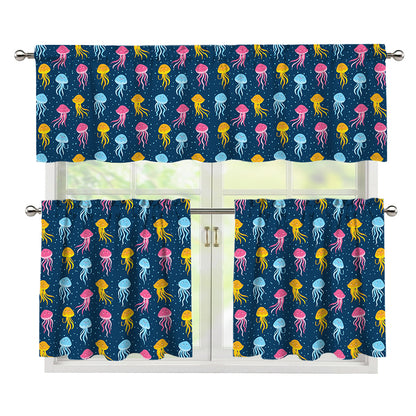Cute Jellyfish Pattern Print 3 Piece Kitchen Curtains