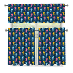 Cute Jellyfish Pattern Print 3 Piece Kitchen Curtains