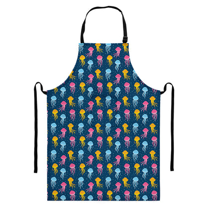Cute Jellyfish Pattern Print Bib Apron With Pocket