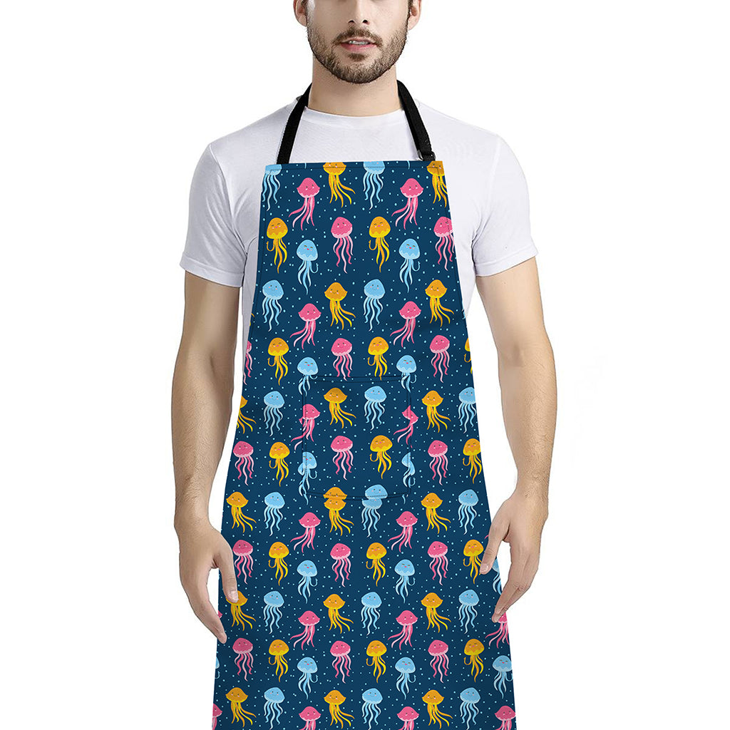 Cute Jellyfish Pattern Print Bib Apron With Pocket