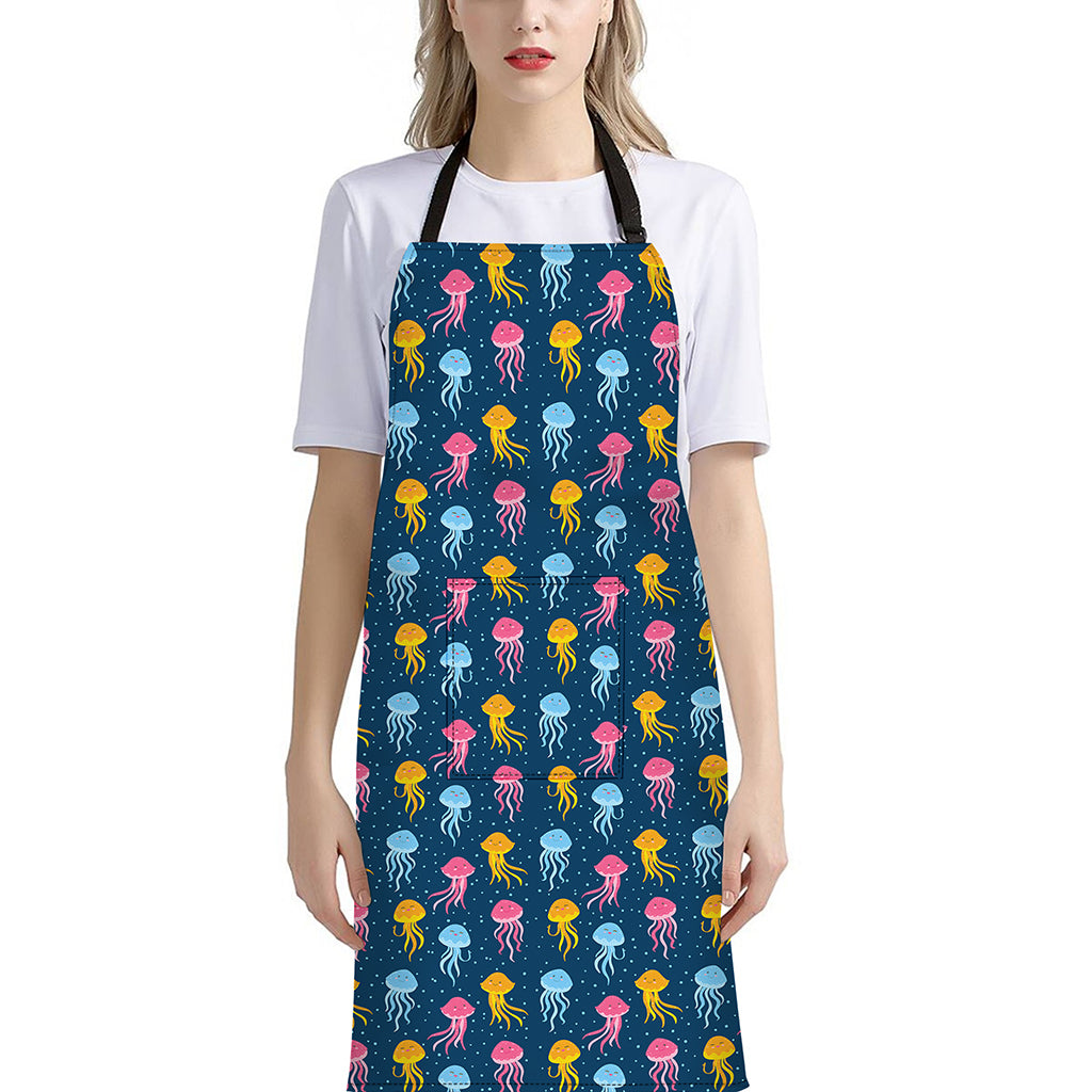 Cute Jellyfish Pattern Print Bib Apron With Pocket