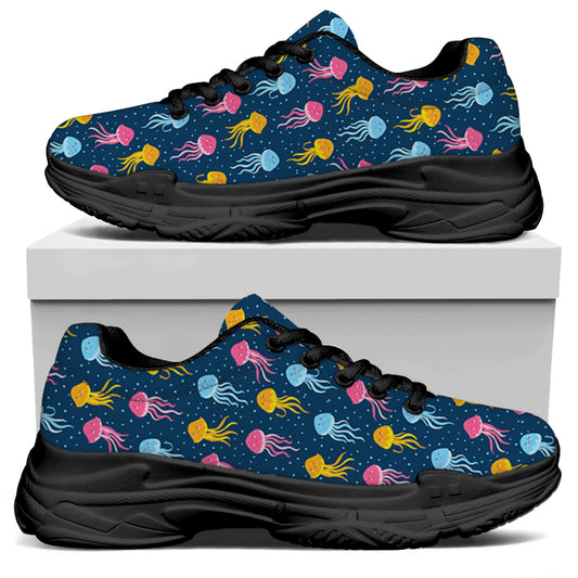 Cute Jellyfish Pattern Print Black Chunky Shoes