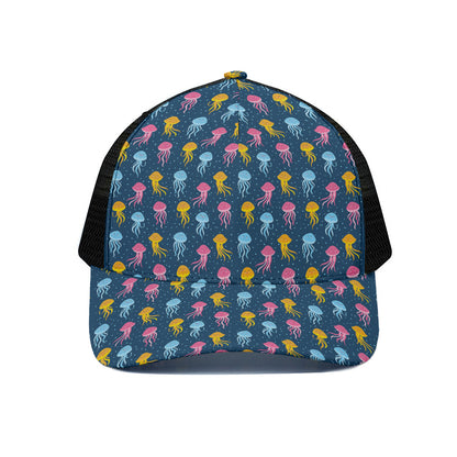 Cute Jellyfish Pattern Print Black Mesh Trucker Cap