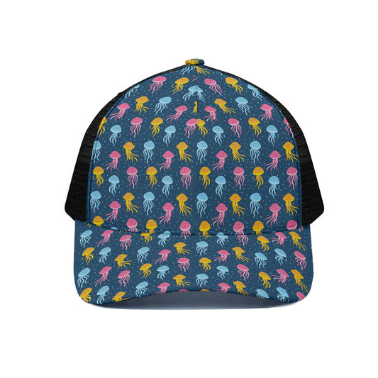Cute Jellyfish Pattern Print Black Mesh Trucker Cap
