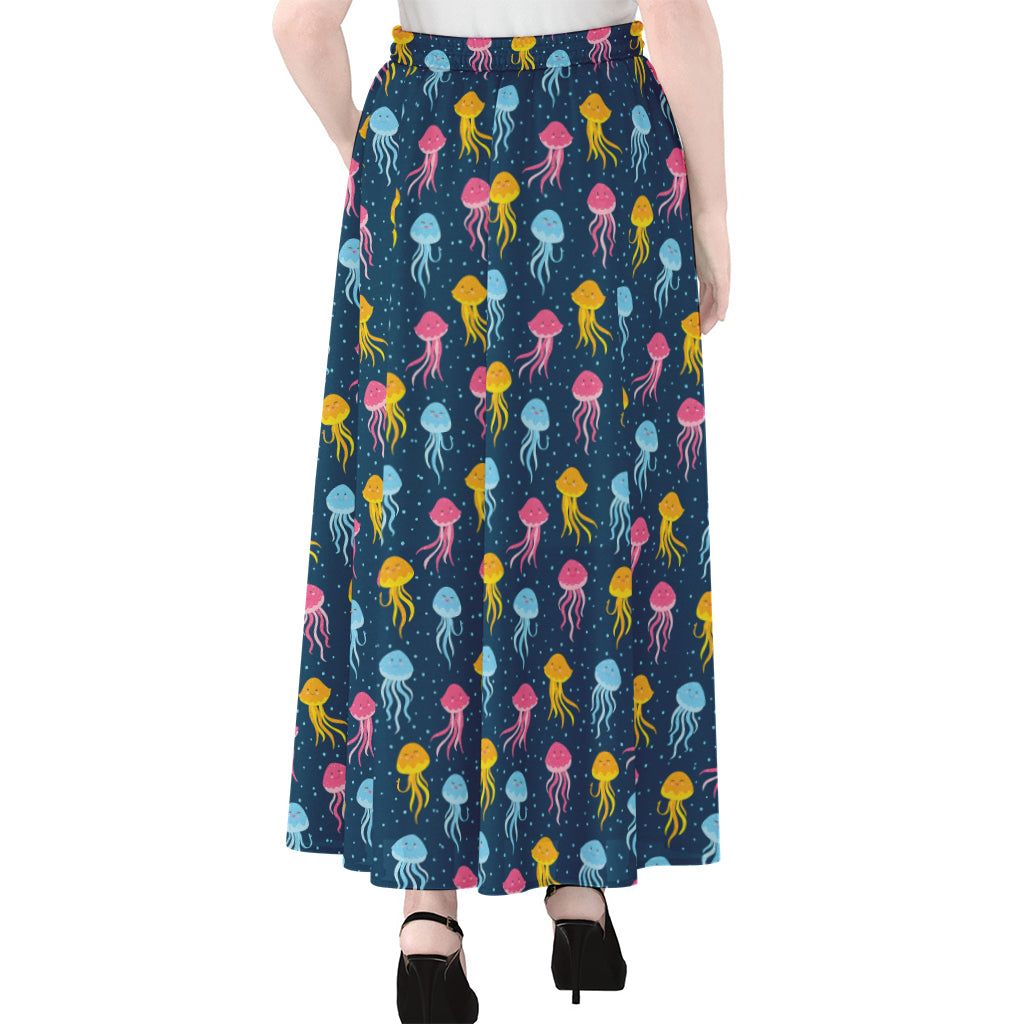 Cute Jellyfish Pattern Print Chiffon Maxi Skirt