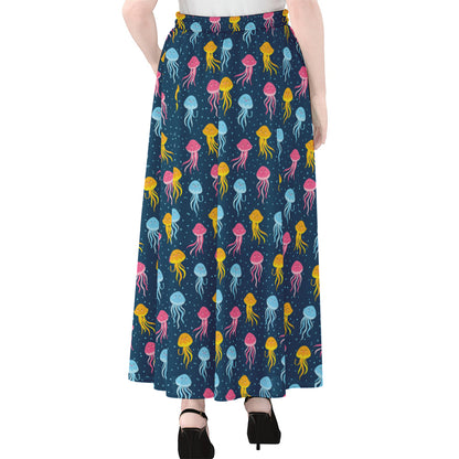 Cute Jellyfish Pattern Print Chiffon Maxi Skirt