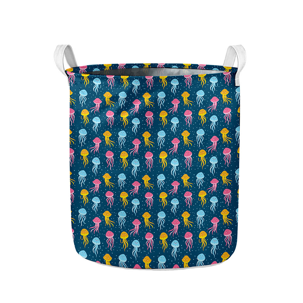 Cute Jellyfish Pattern Print Collapsible Laundry Basket