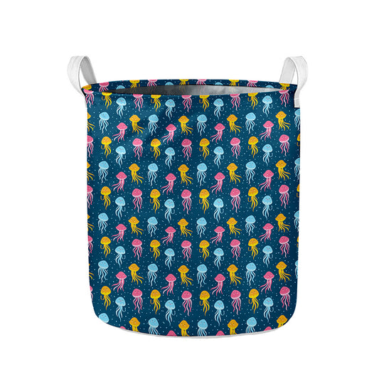 Cute Jellyfish Pattern Print Collapsible Laundry Basket