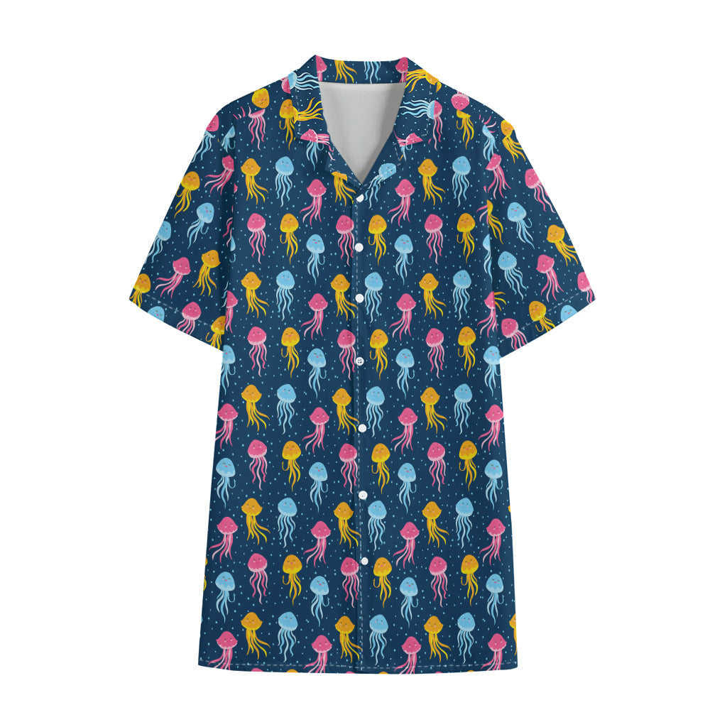 Cute Jellyfish Pattern Print Cotton Hawaiian Shirt