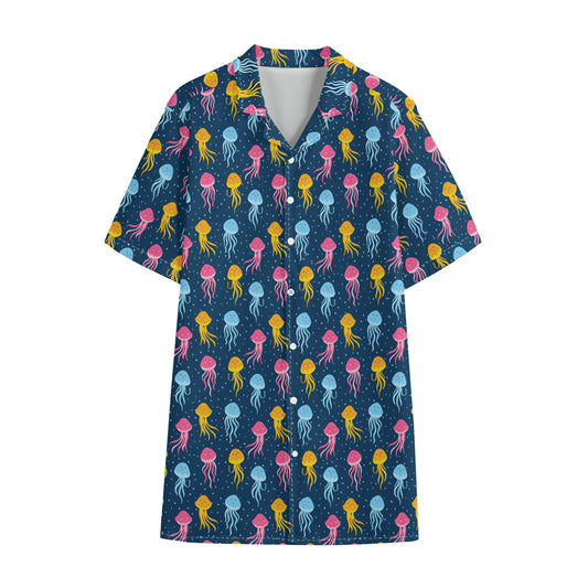 Cute Jellyfish Pattern Print Cotton Hawaiian Shirt