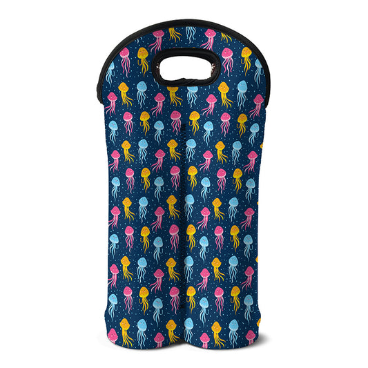 Cute Jellyfish Pattern Print Double Neoprene Wine Tote