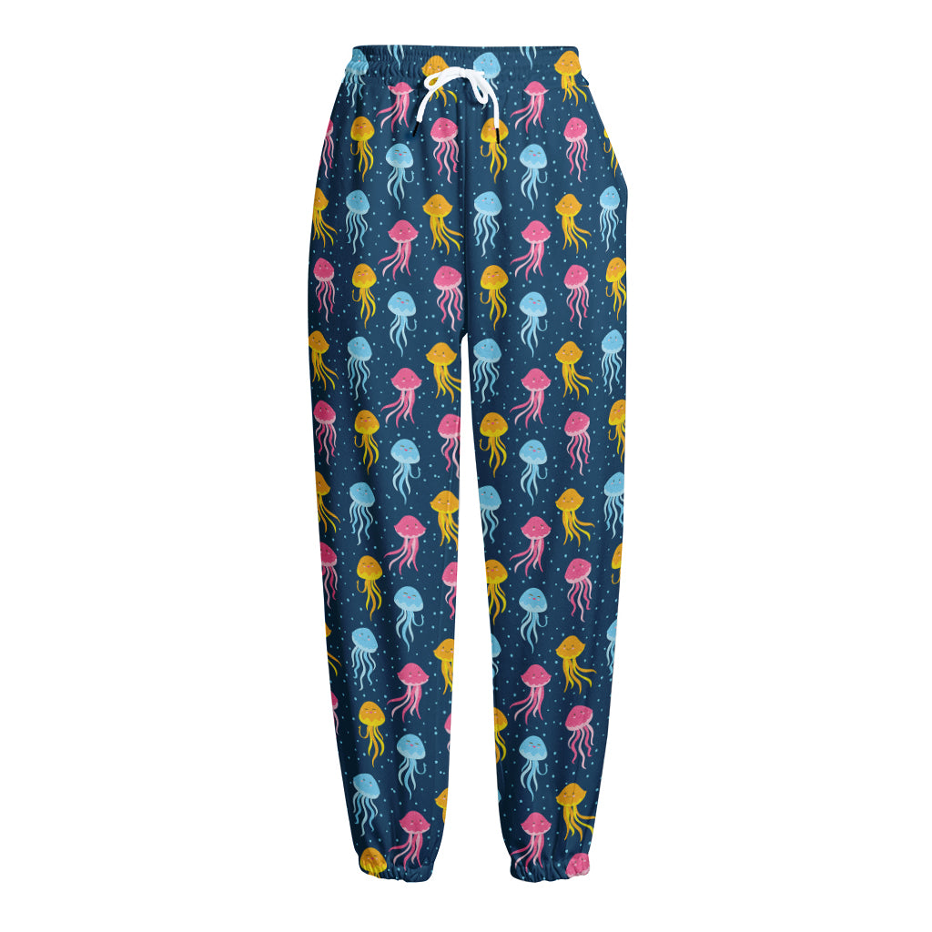 Cute Jellyfish Pattern Print Fleece Lined Knit Pants