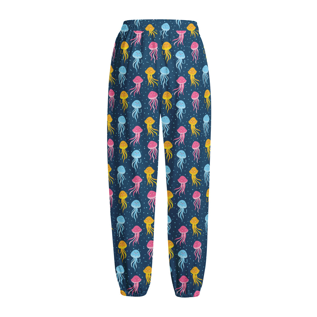 Cute Jellyfish Pattern Print Fleece Lined Knit Pants
