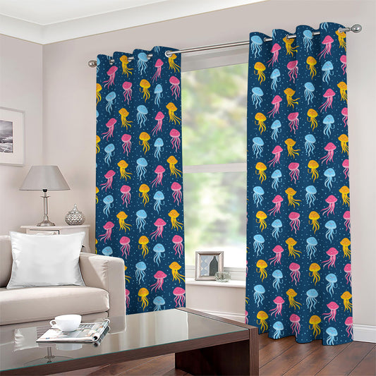 Cute Jellyfish Pattern Print Grommet Curtains