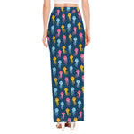 Cute Jellyfish Pattern Print High Slit Maxi Skirt
