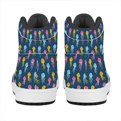 Cute Jellyfish Pattern Print High Top Leather Sneakers