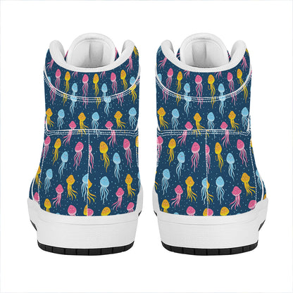 Cute Jellyfish Pattern Print High Top Leather Sneakers