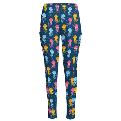 Cute Jellyfish Pattern Print High-Waisted Pocket Leggings
