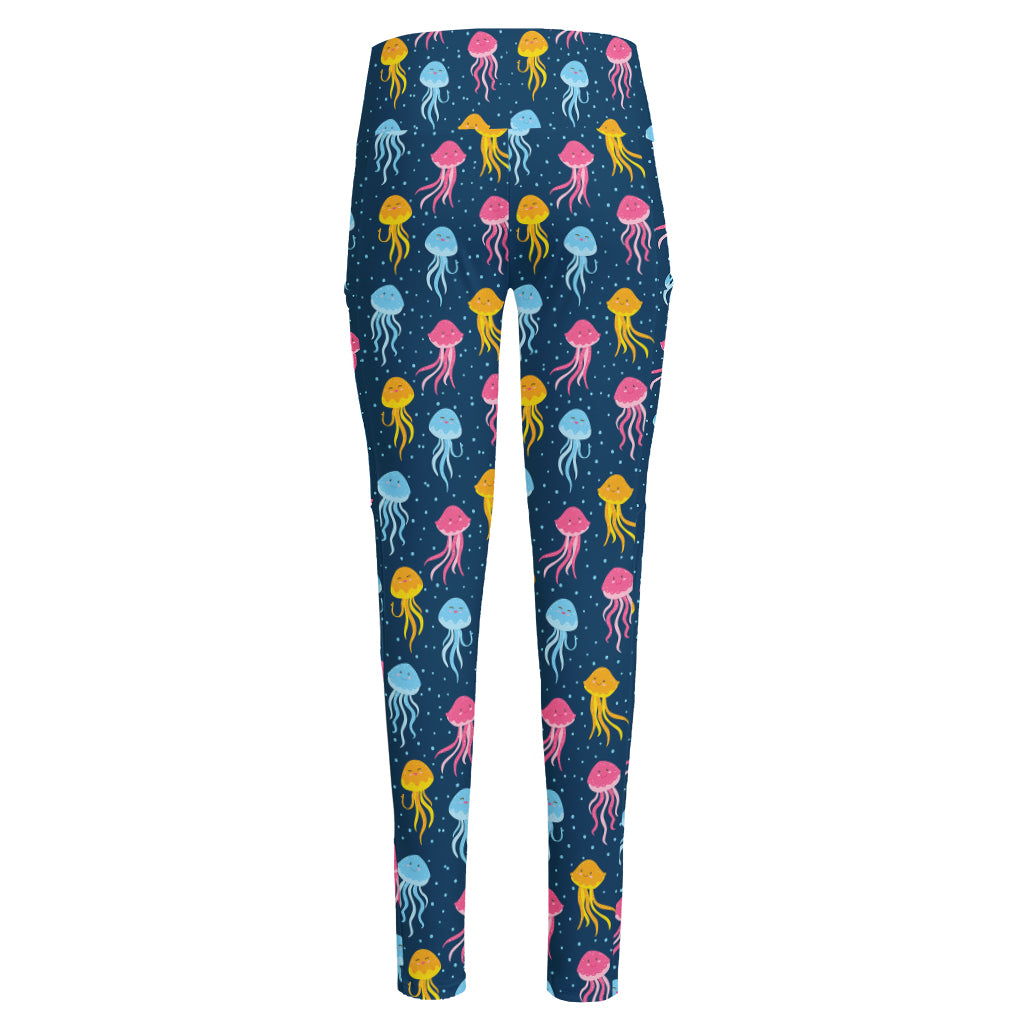 Cute Jellyfish Pattern Print High-Waisted Pocket Leggings