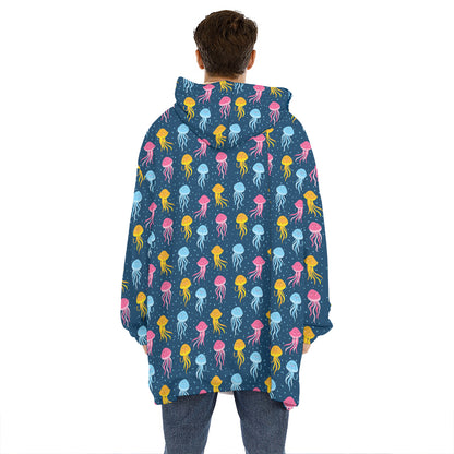 Cute Jellyfish Pattern Print Hoodie Blanket