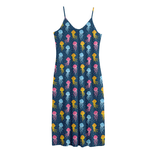 Cute Jellyfish Pattern Print Jersey Midi Cami Dress