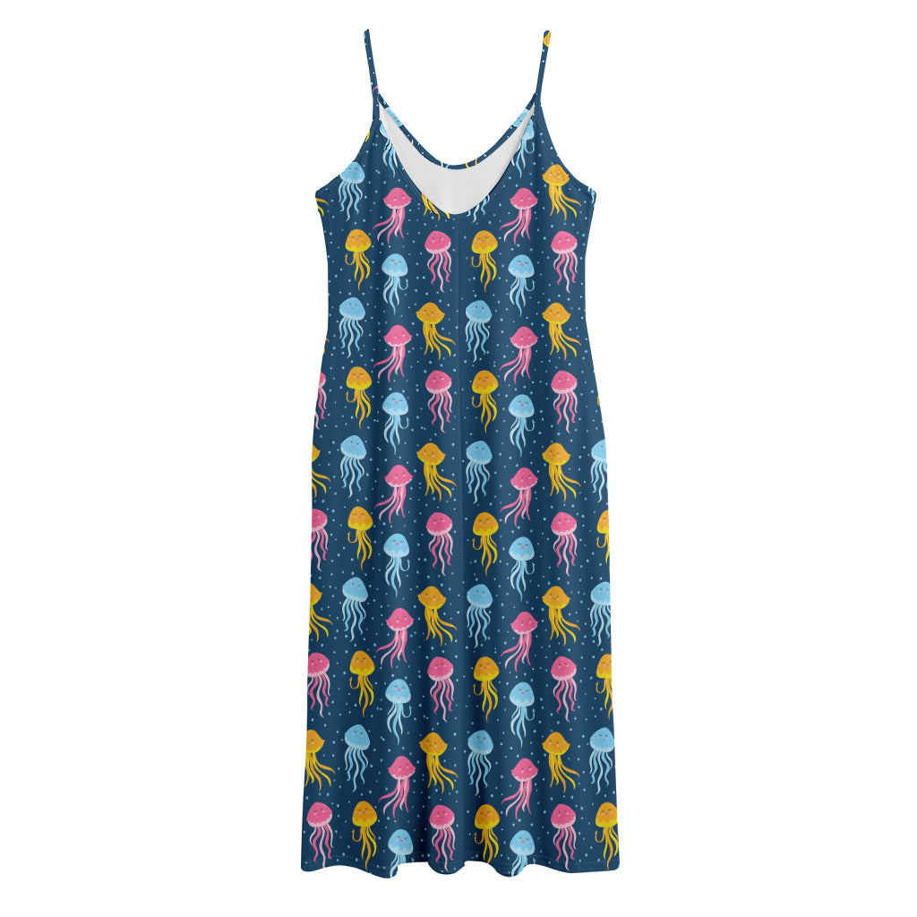 Cute Jellyfish Pattern Print Jersey Midi Cami Dress