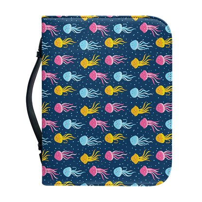Cute Jellyfish Pattern Print Leather Bible Cover