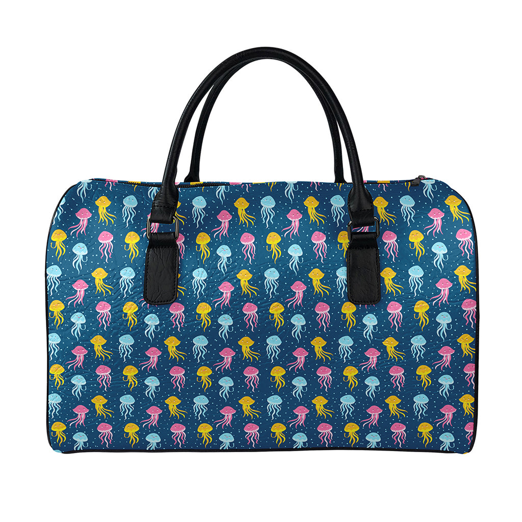Cute Jellyfish Pattern Print Leather Duffle Bag