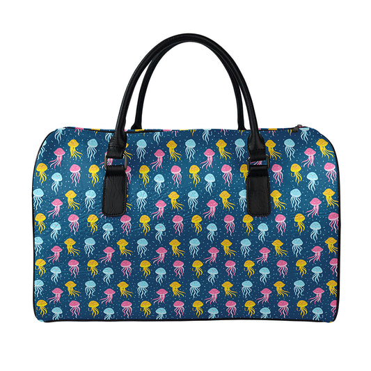 Cute Jellyfish Pattern Print Leather Duffle Bag