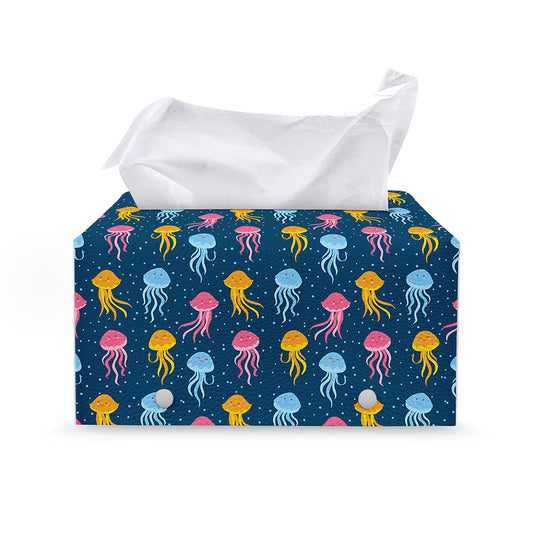 Cute Jellyfish Pattern Print Leather Tissue Box Cover