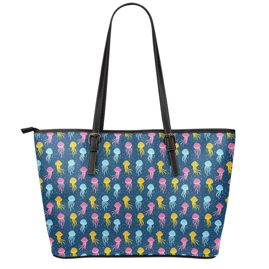 Cute Jellyfish Pattern Print Leather Tote Bag