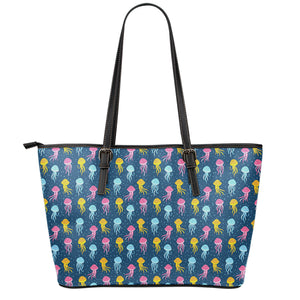 Cute Jellyfish Pattern Print Leather Tote Bag