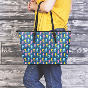 Cute Jellyfish Pattern Print Leather Tote Bag