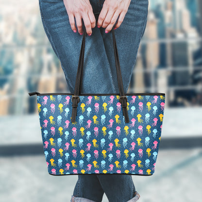 Cute Jellyfish Pattern Print Leather Tote Bag