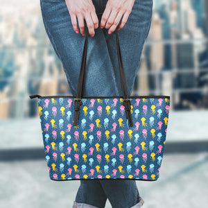 Cute Jellyfish Pattern Print Leather Tote Bag