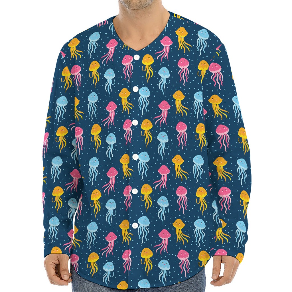 Cute Jellyfish Pattern Print Long Sleeve Baseball Jersey