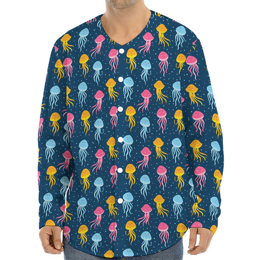 Cute Jellyfish Pattern Print Long Sleeve Baseball Jersey