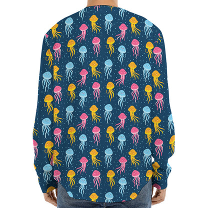 Cute Jellyfish Pattern Print Long Sleeve Baseball Jersey
