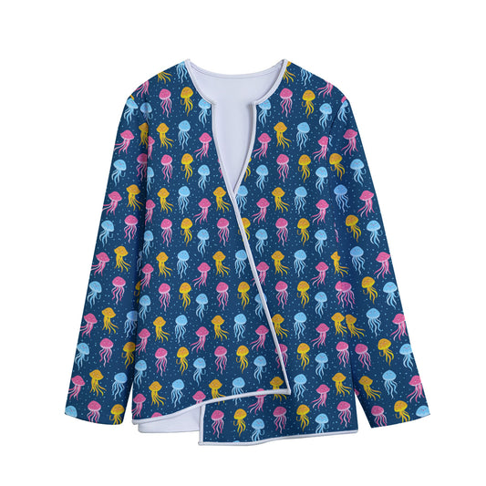 Cute Jellyfish Pattern Print Long Sleeve Short Coat