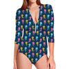 Cute Jellyfish Pattern Print Long Sleeve Swimsuit