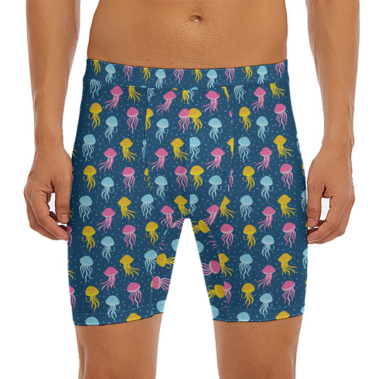 Cute Jellyfish Pattern Print Men's Long Boxer Briefs