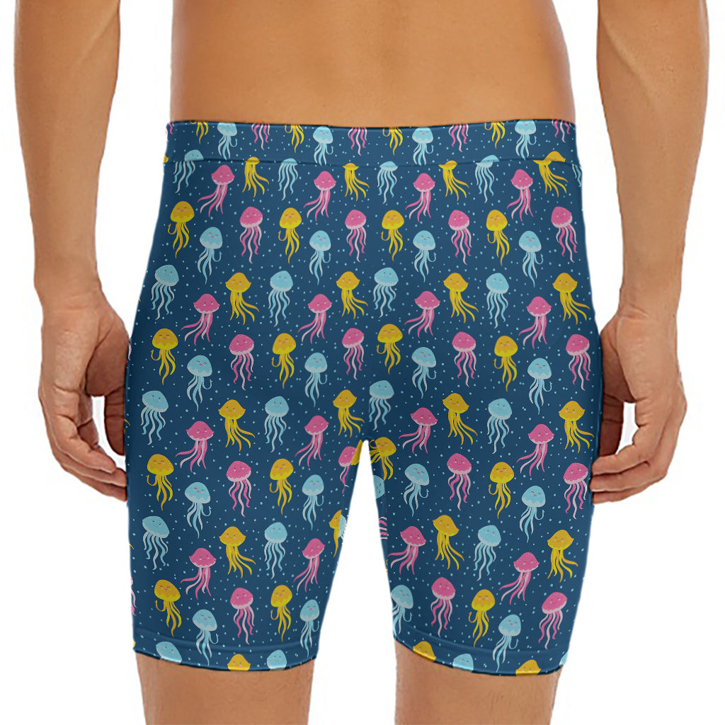 Cute Jellyfish Pattern Print Men's Long Boxer Briefs